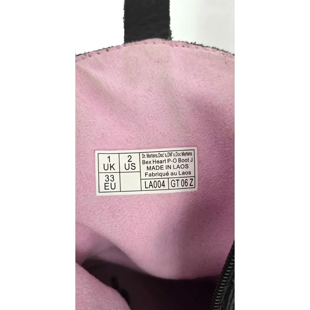Dr. Martens Bex Heart Girls Boots Size 2 Black Pink Zip